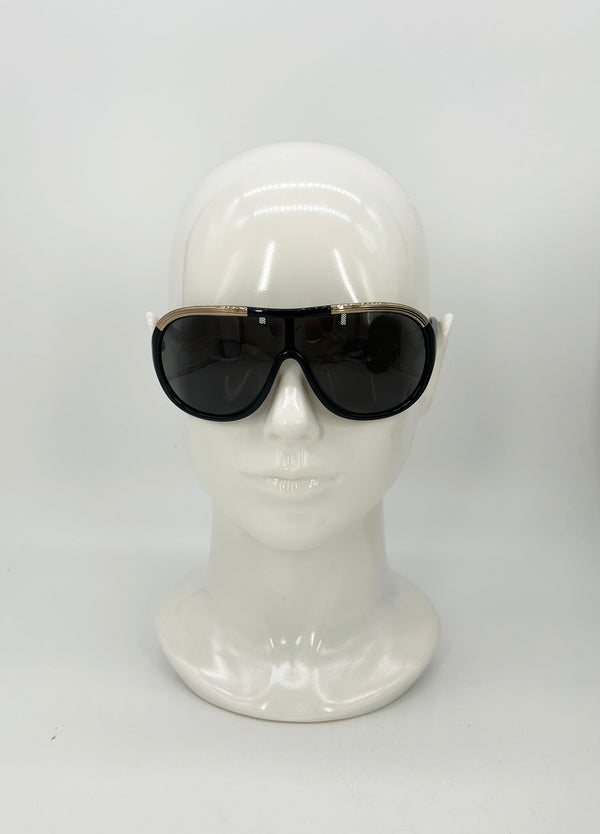 Tom Ford Vintage Y2K Black & Gold Oversize Aviator Farrah Sunglasses c2000s