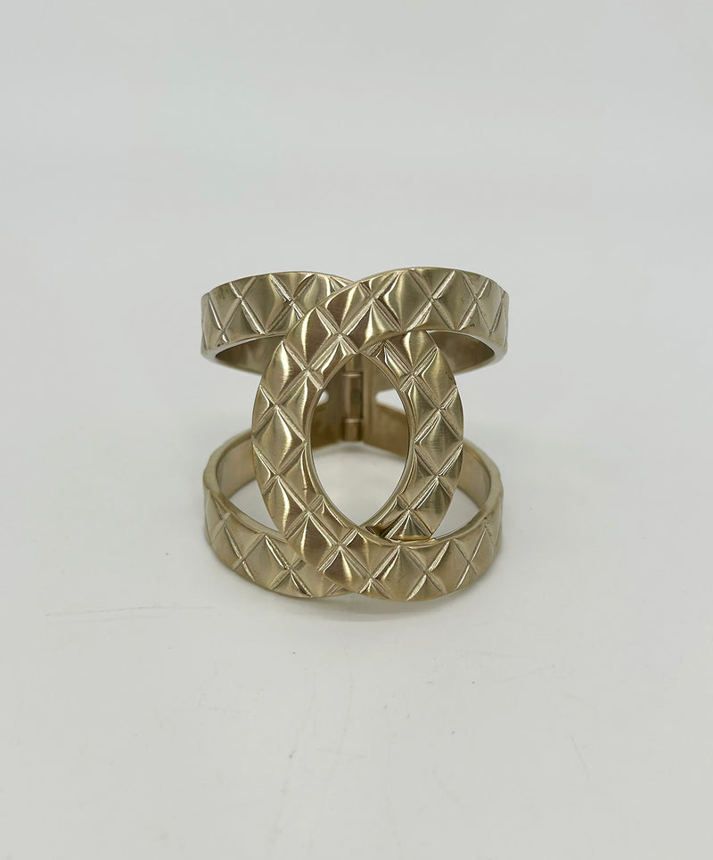Chanel CC Logo Quilted Matelasse Hinge Cuff Bracelet