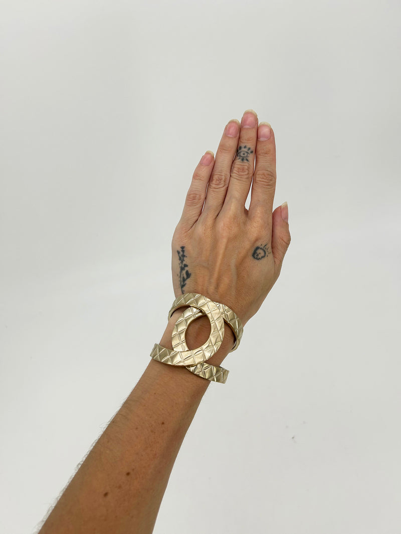 Chanel CC Logo Quilted Matelasse Hinge Cuff Bracelet
