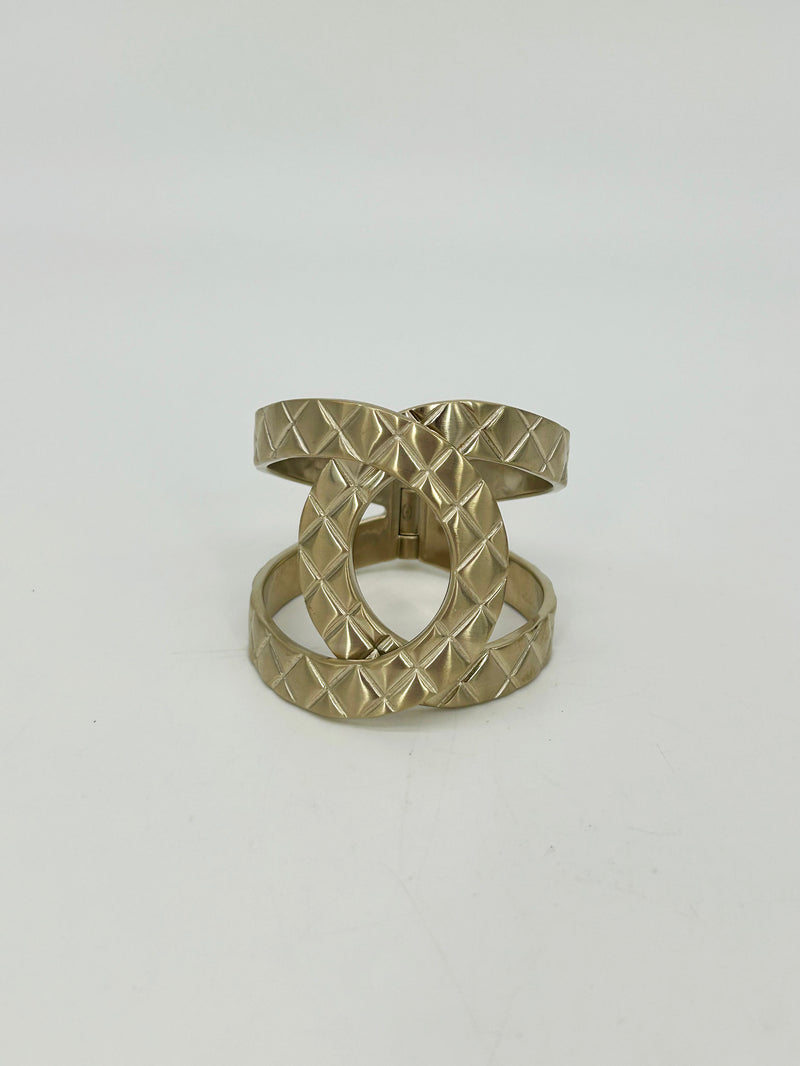 Chanel CC Logo Quilted Matelasse Hinge Cuff Bracelet