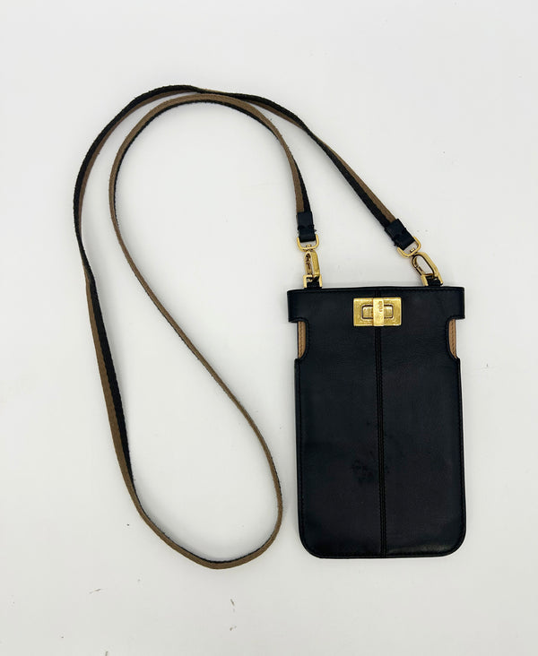 Fendi Peekaboo Phone Pouch Black Leather