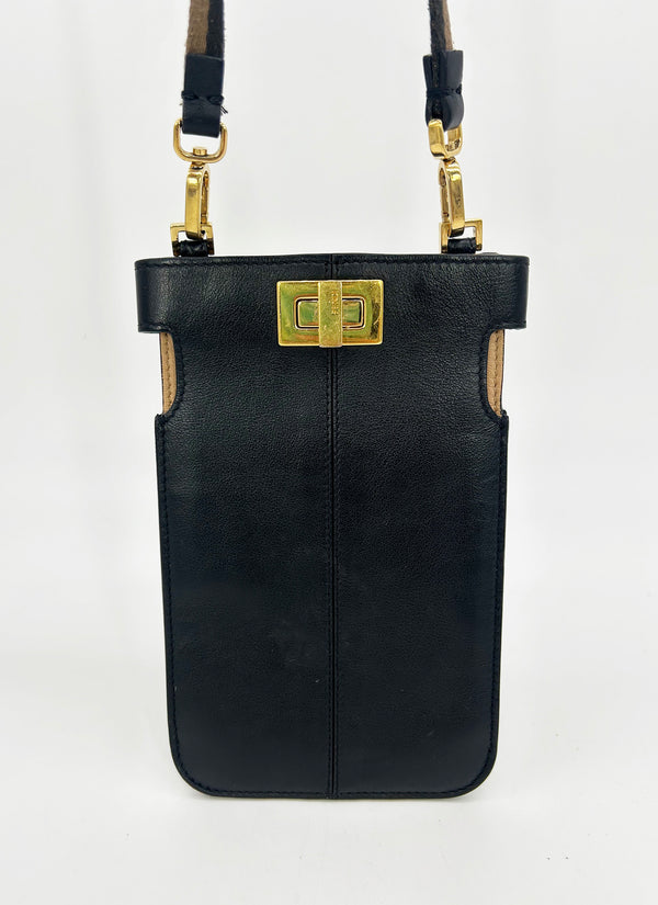 Fendi Peekaboo Phone Pouch Black Leather