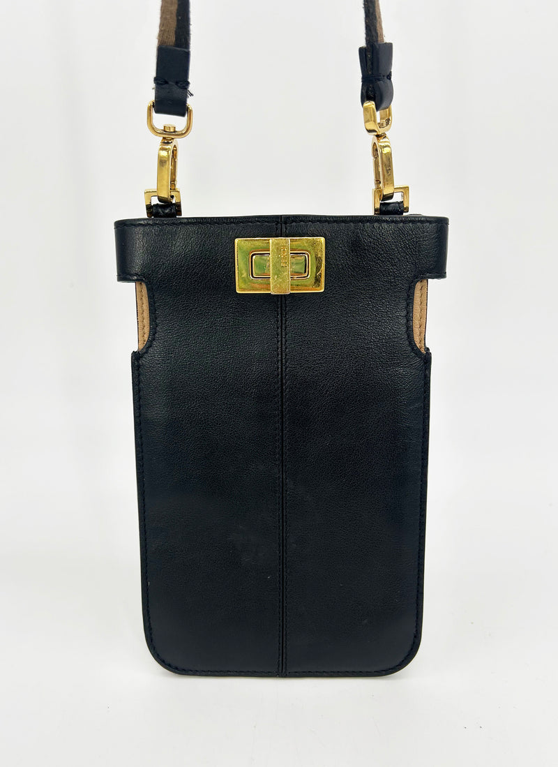 Fendi Peekaboo Phone Pouch Black Leather
