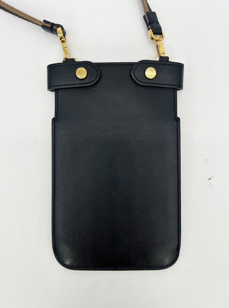 Fendi Peekaboo Phone Pouch Black Leather