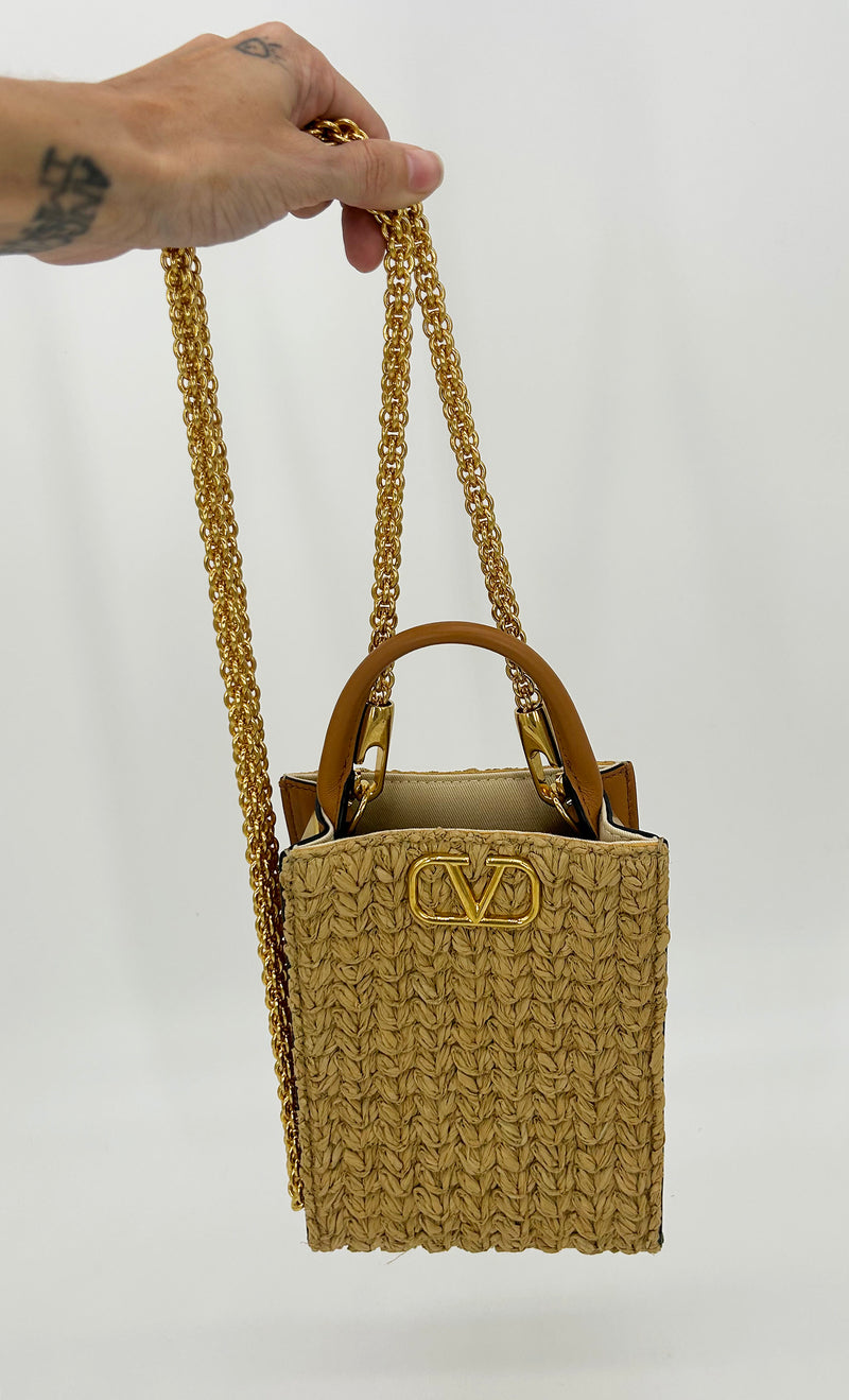 Valentino Vlogo North South Raffia Pouch