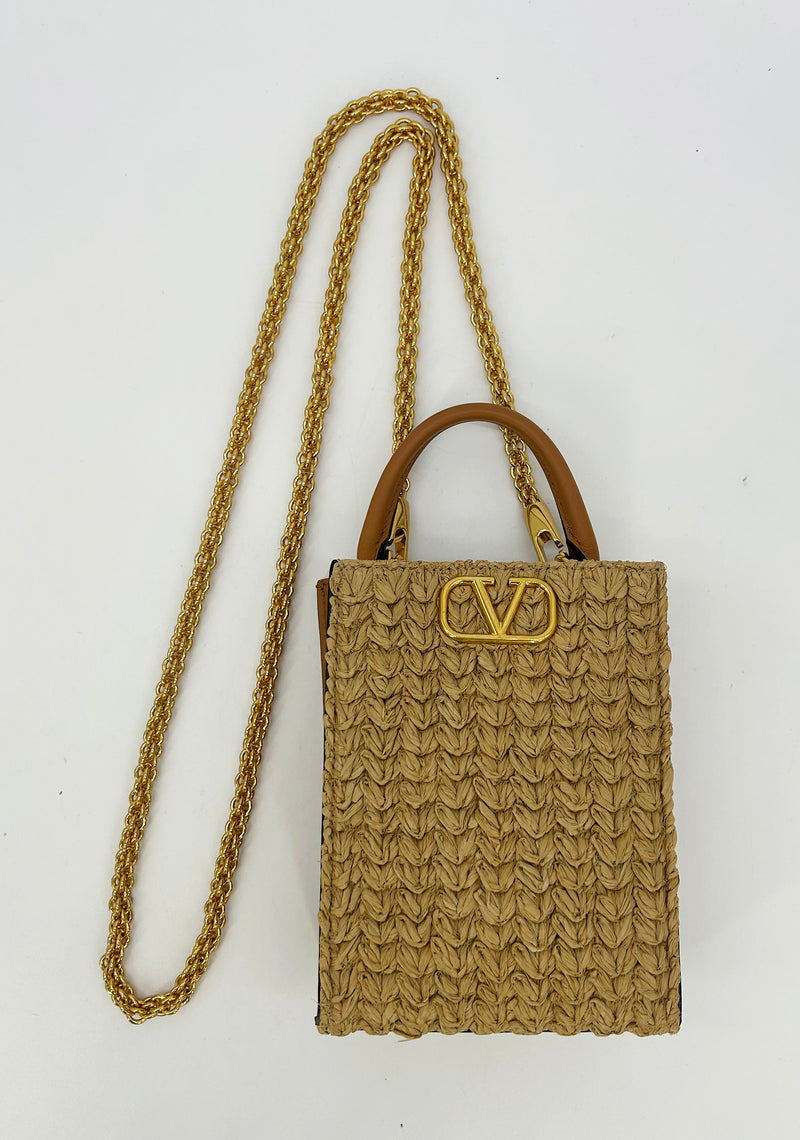 Valentino Vlogo North South Raffia Pouch