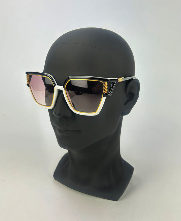 Vintage Ted Lapidus Black White and Gold Sunglasses c1970s