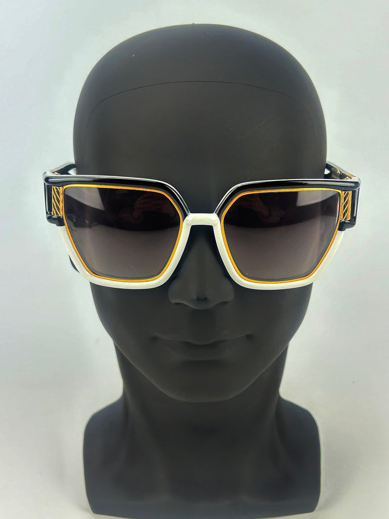 Vintage Ted Lapidus Black White and Gold Sunglasses c1970s