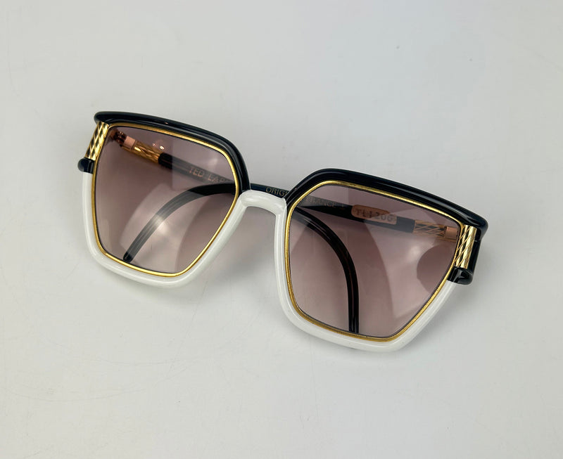 Vintage Ted Lapidus Black White and Gold Sunglasses c1970s