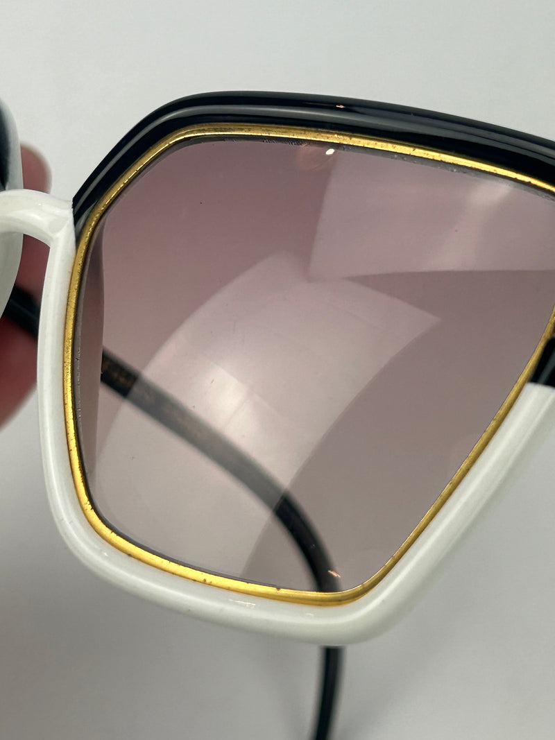 Vintage Ted Lapidus Black White and Gold Sunglasses c1970s