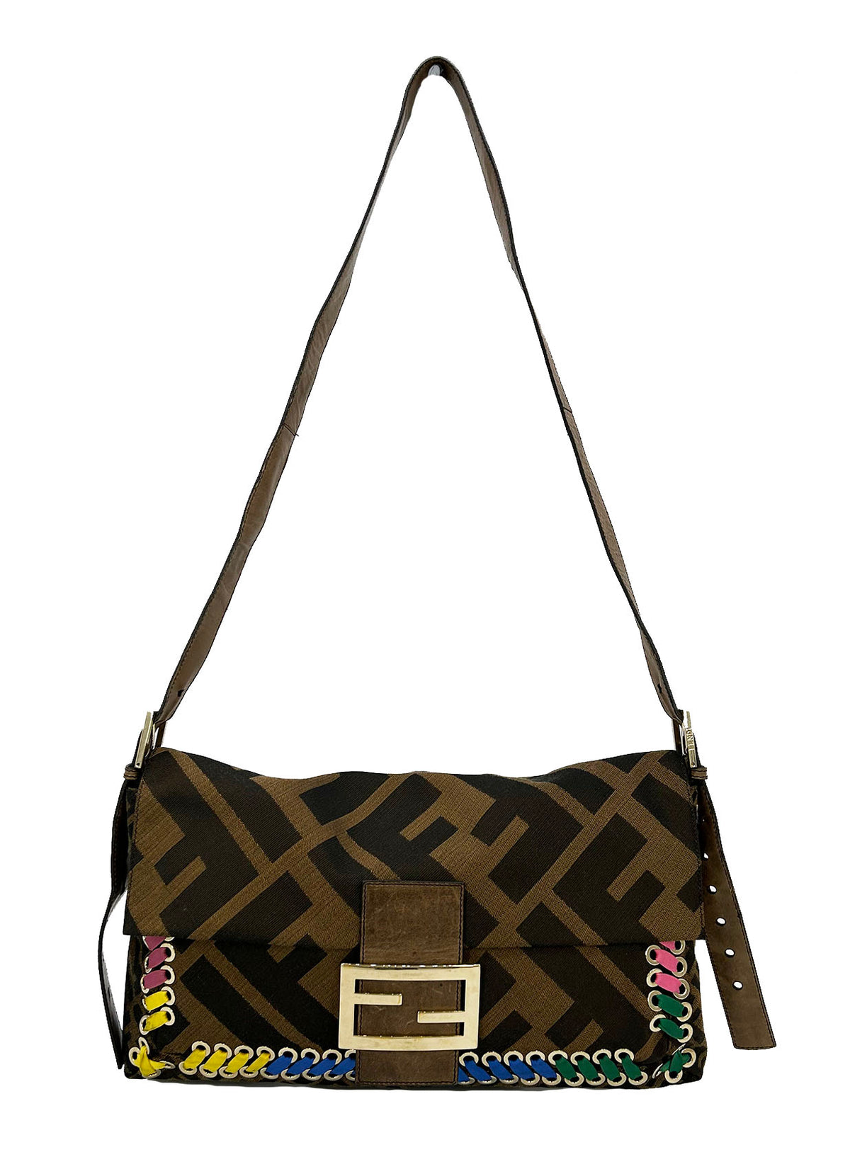 Fendi Zucca Canvas Rainbow Whipstitch XL Baguette – Ladybag
