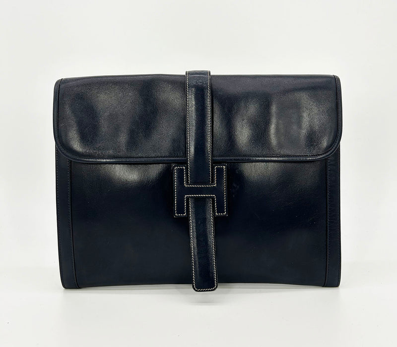 Hermes Vintage Navy Box Calf Jige Clutch