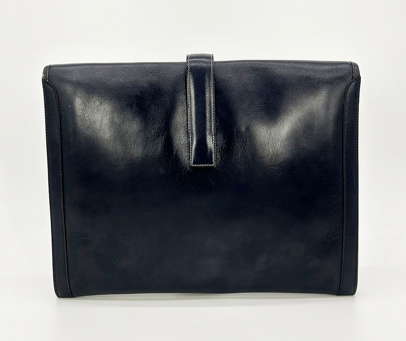 Hermes Vintage Navy Box Calf Jige Clutch