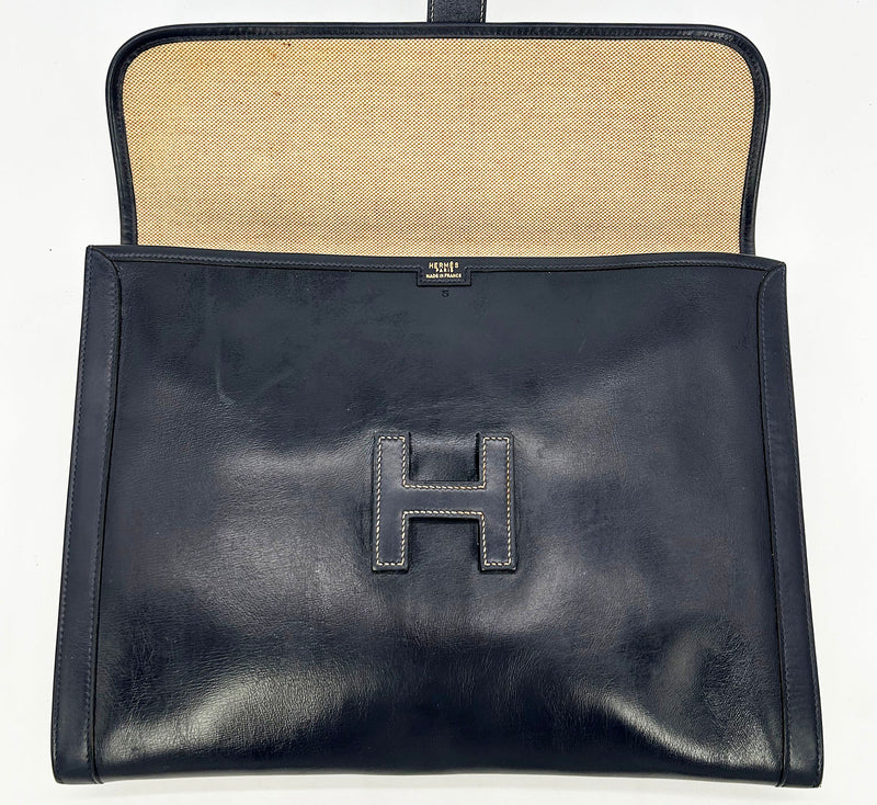 Hermes Vintage Navy Box Calf Jige Clutch