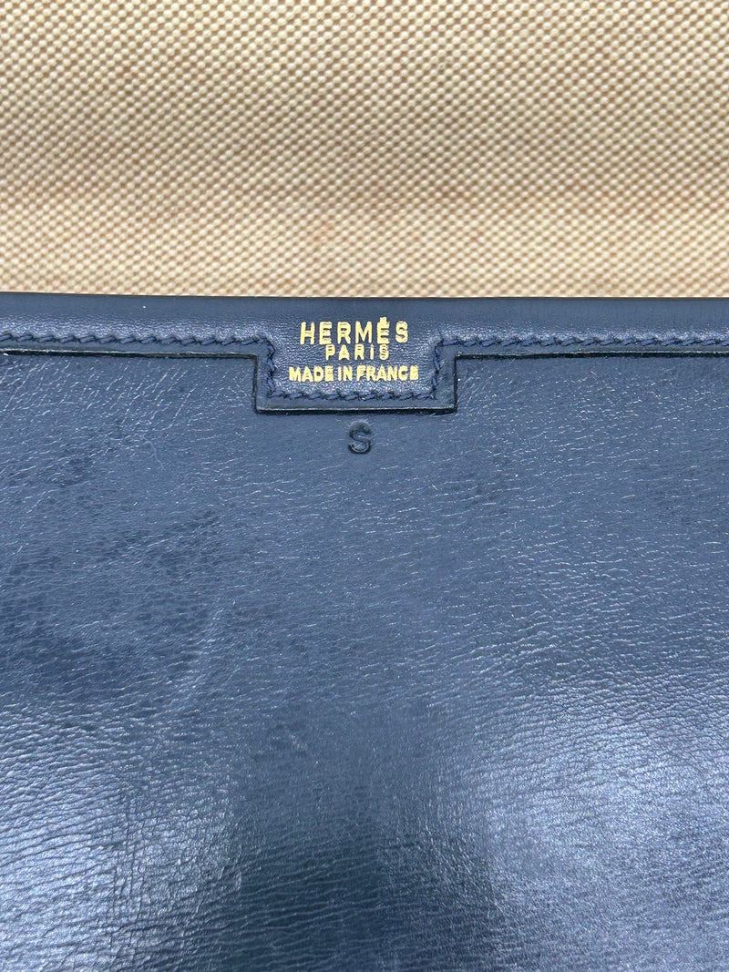 Hermes Vintage Navy Box Calf Jige Clutch