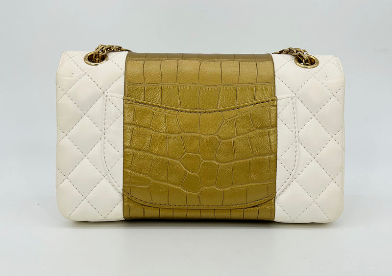 NEW Chanel Cream Leather Gold Alligator Double Flap Classic 2.55 Reissue NWT