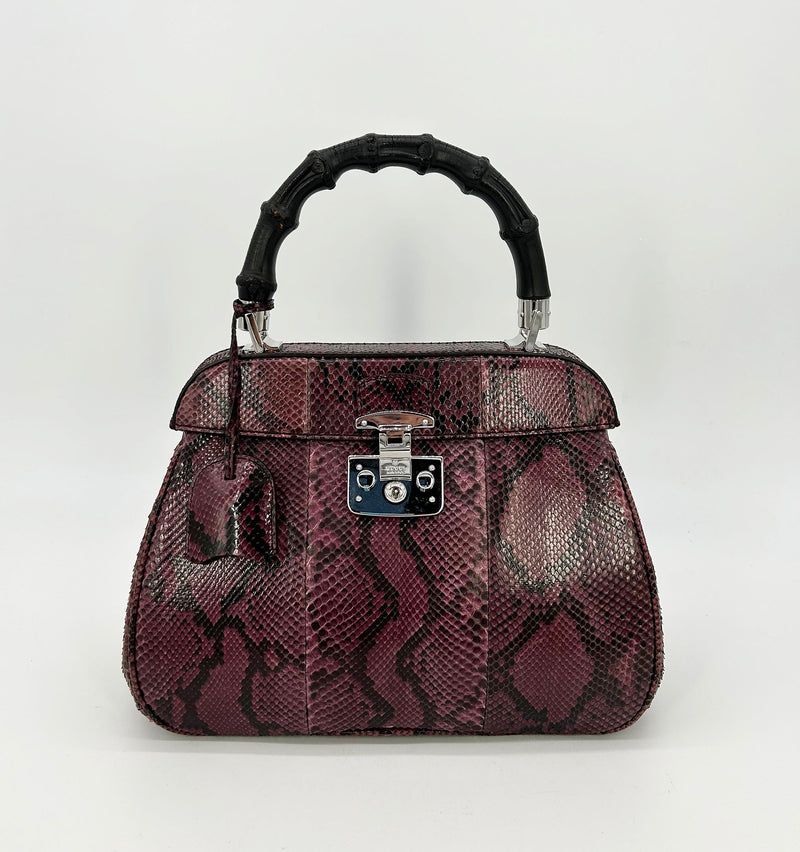 Gucci Purple Python Lady Lock Bag with Bamboo Handle