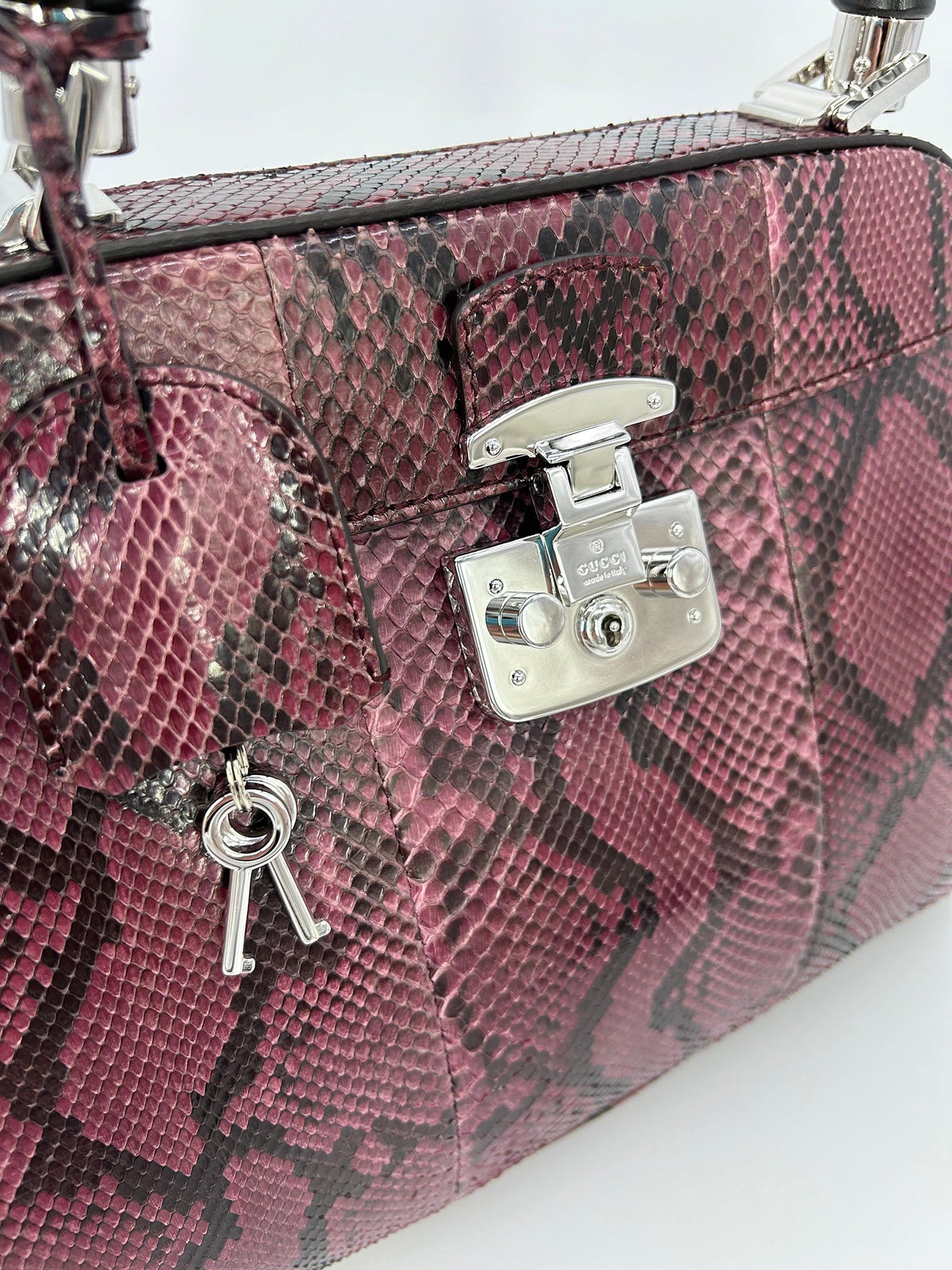 Gucci Purple Python Lady Lock Bag with Bamboo Handle
