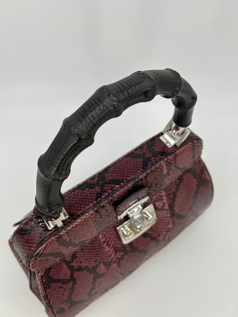 Gucci Purple Python Lady Lock Bag with Bamboo Handle