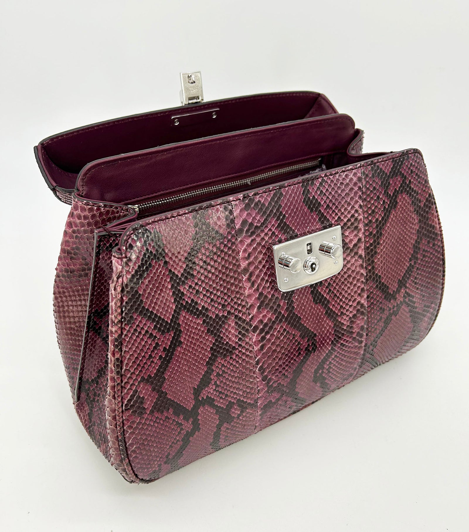 Gucci Purple Python Lady Lock Bag with Bamboo Handle
