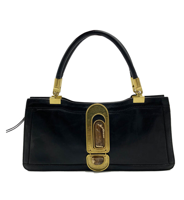 RARE Chloe Vintage Brown Leather Amber Jeweled Top Handle Bag c2000s