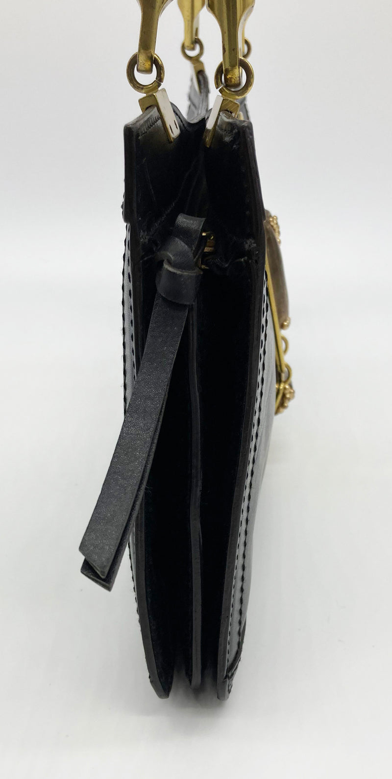 RARE Chloe Vintage Brown Leather Amber Jeweled Top Handle Bag c2000s