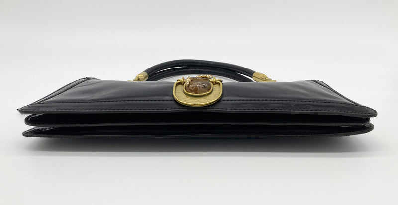 RARE Chloe Vintage Brown Leather Amber Jeweled Top Handle Bag c2000s