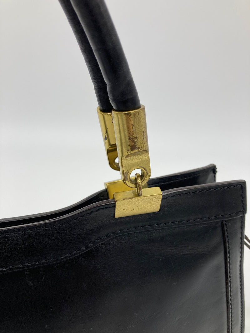 RARE Chloe Vintage Brown Leather Amber Jeweled Top Handle Bag c2000s