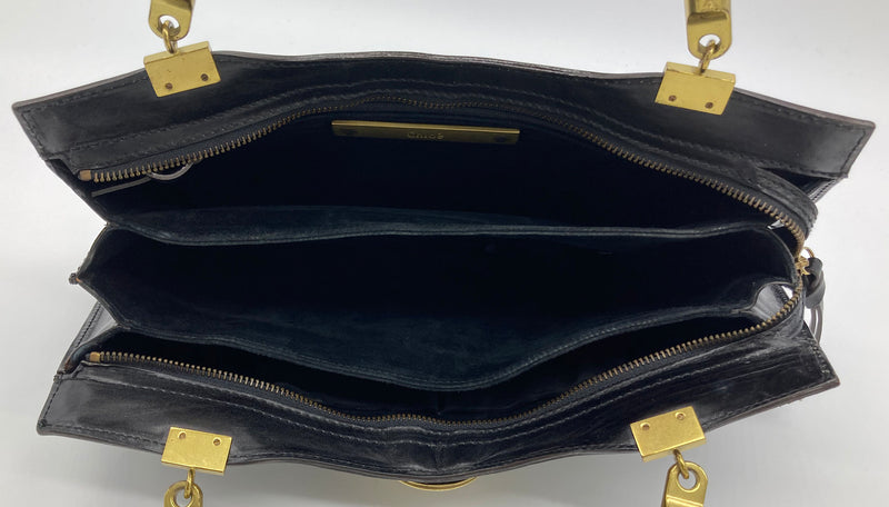 RARE Chloe Vintage Brown Leather Amber Jeweled Top Handle Bag c2000s