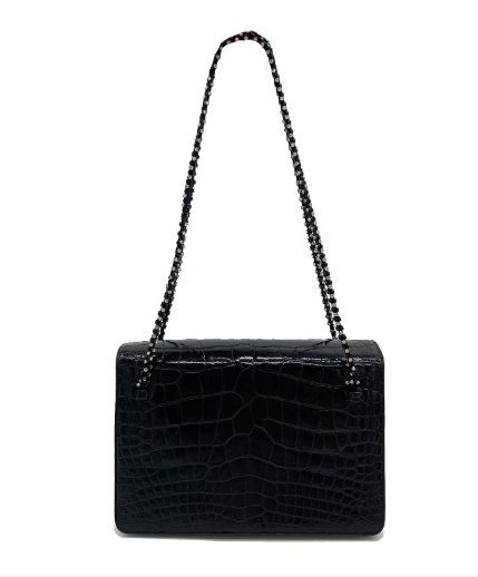 Judith Leiber Vintage Black Alligator Crystal Strap Evening Bag