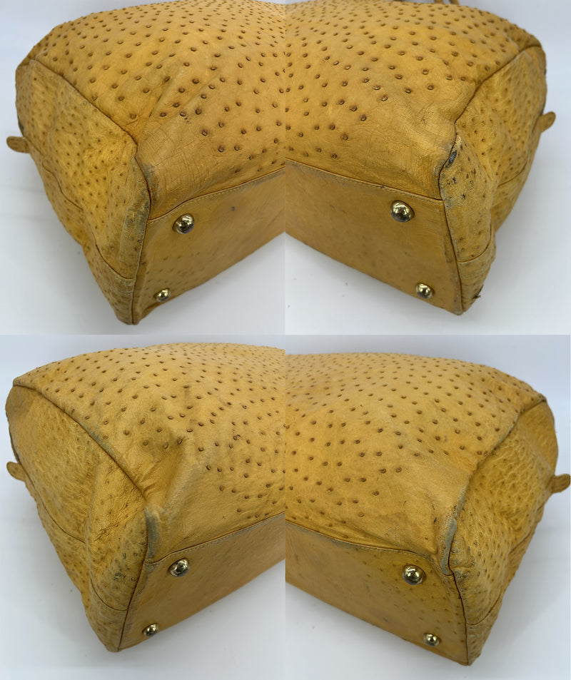 Vintage Gold Pfeil Mustard Tan Ostrich Leather Duffel Travel Bag Tote c1980s