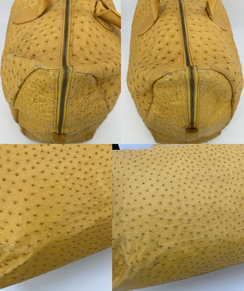 Vintage Gold Pfeil Mustard Tan Ostrich Leather Duffel Travel Bag Tote c1980s
