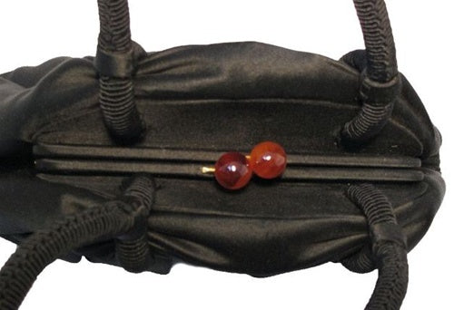 Vintage Collectible 1960's Black Satin Handbag Made in France