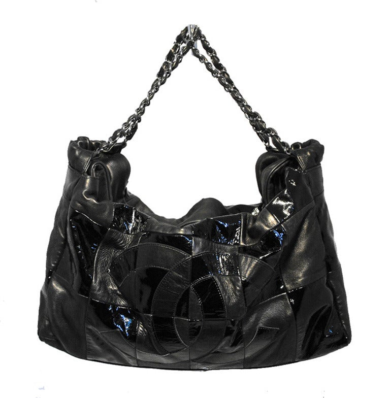 Chanel Black Checkered Leather Shoulder Bag Shopper Tote Handbag