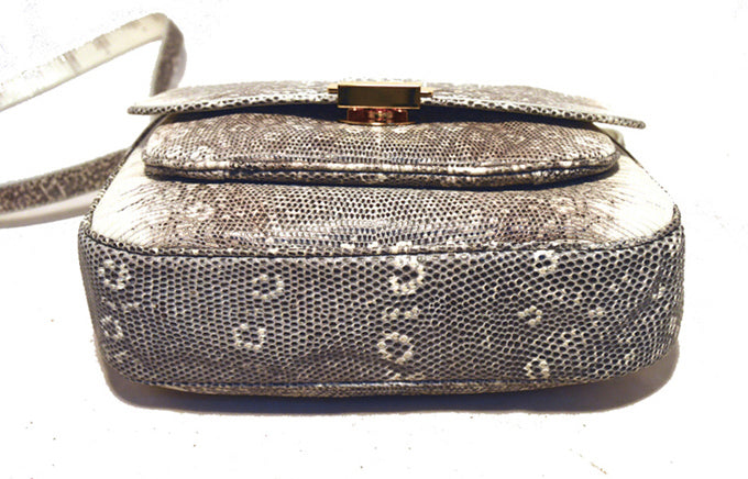Trussardi Grey  and  White Ring Lizard Messenger Shoulder Bag