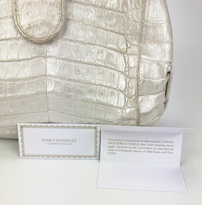 Nancy Gonzalez Iridescent Peal White Crocodile Handbag