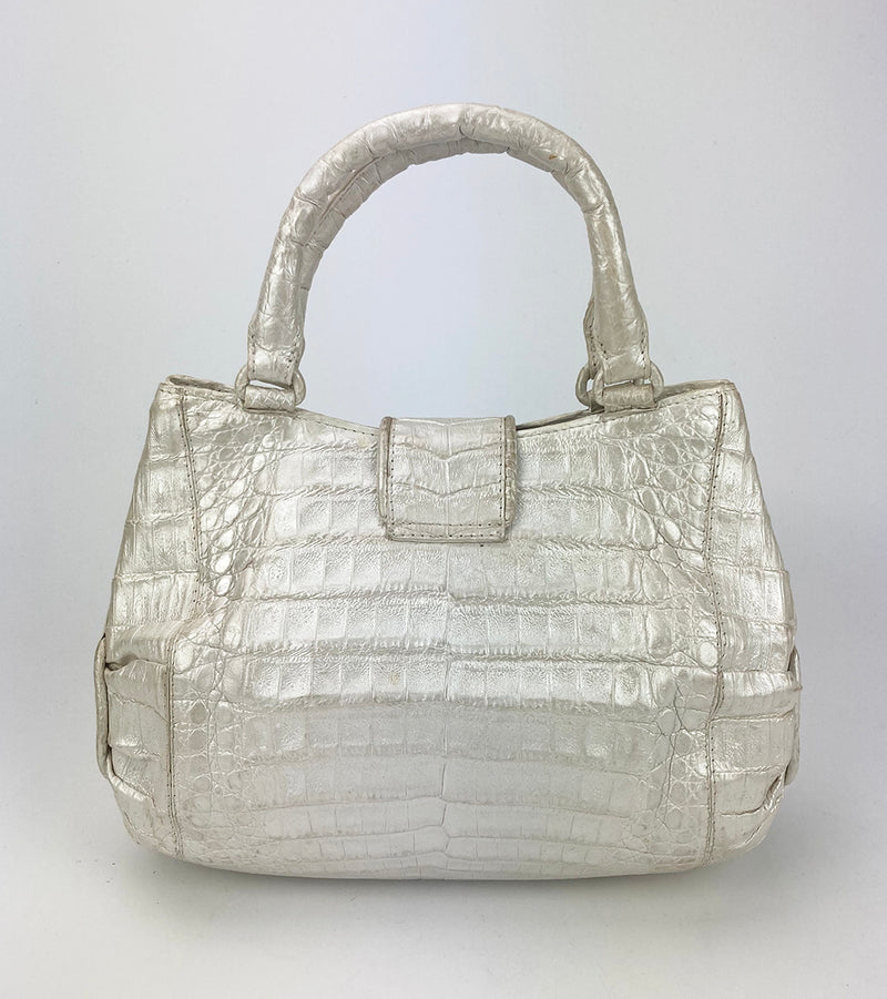 Nancy Gonzalez Iridescent Peal White Crocodile Handbag