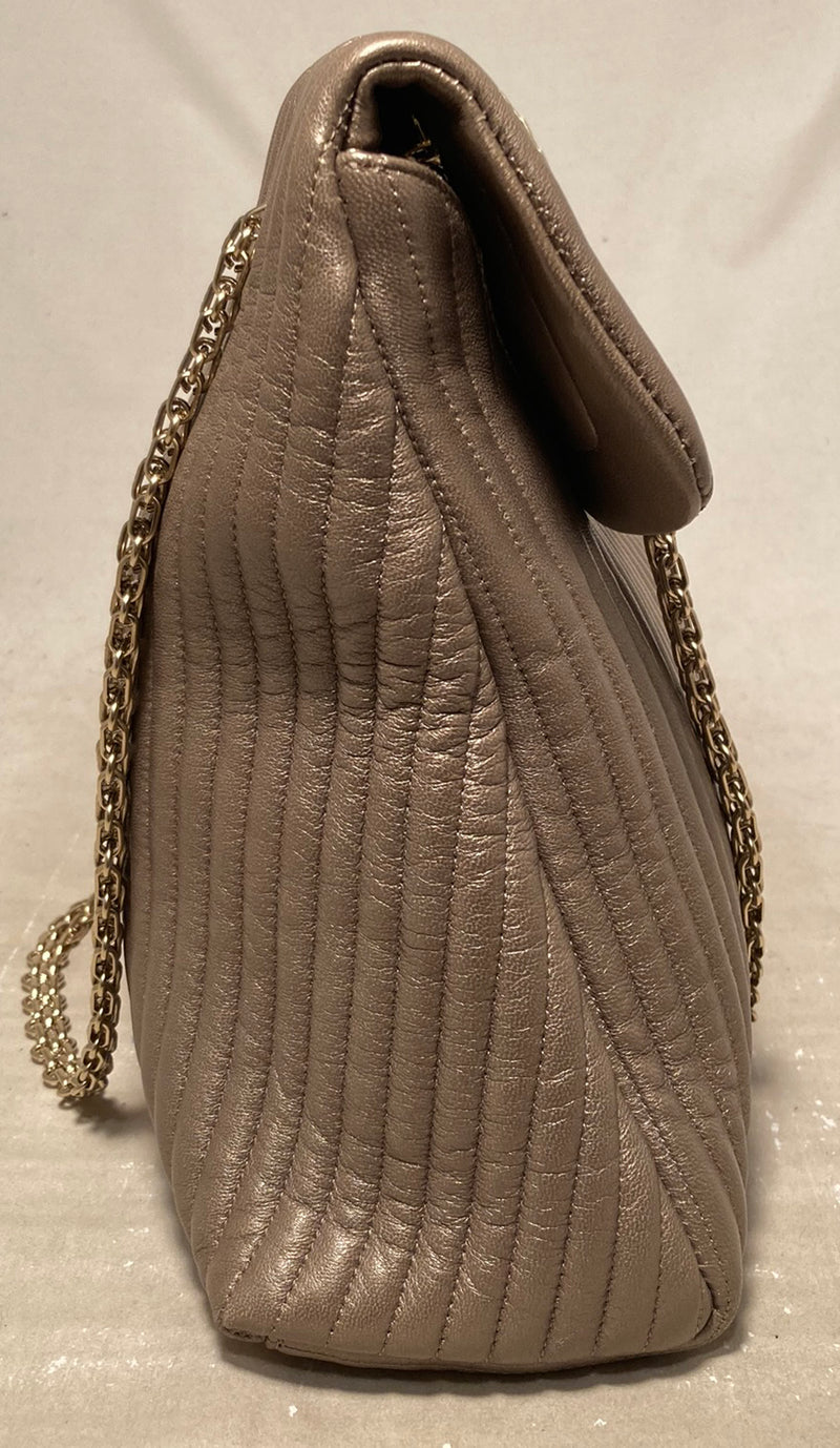 Chanel Champagne Vertical Quilted Stripe  Leather Classic Flap Bag