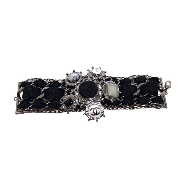 Chanel Black Wool and Gunmetal Charms Bracelet-limited Edition