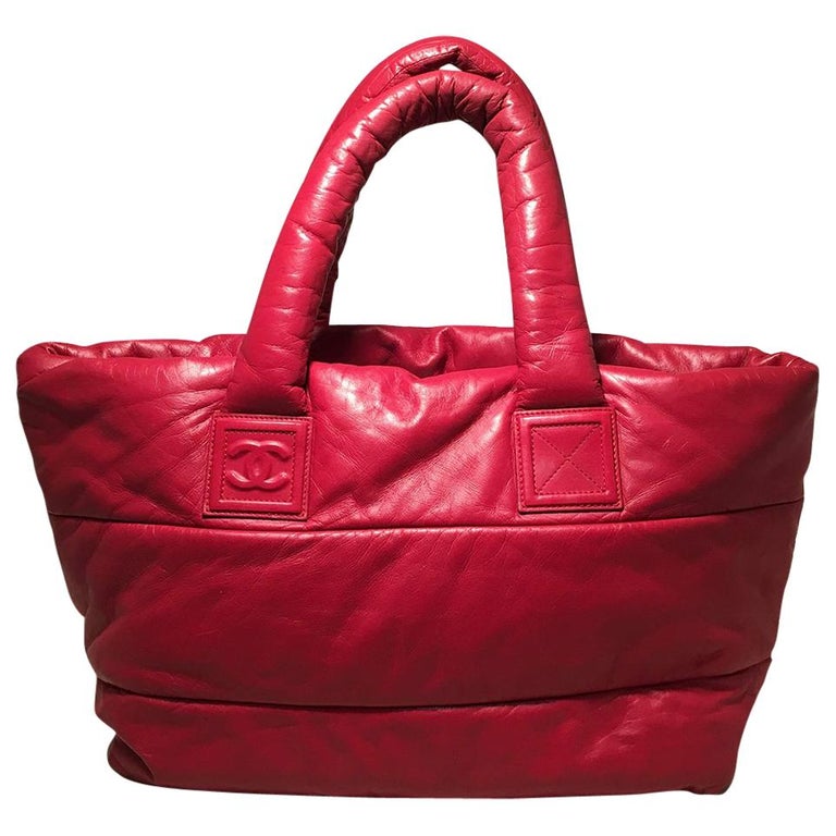 chanel red tote bag leather