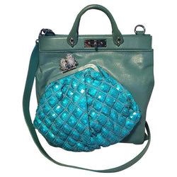 Marc Jacobs Teal Leather and Sequin Duffy Frog Tote