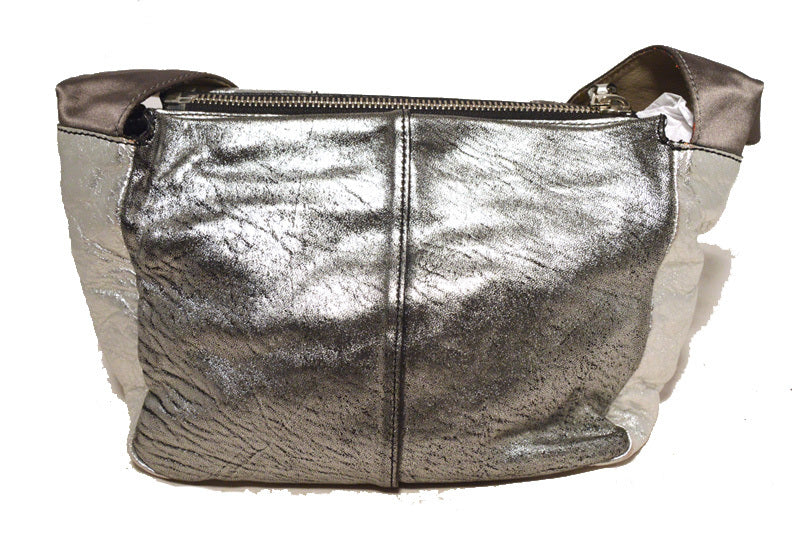 Chloe Silver Leather Satin Snakeskin Buckle Shoulder Bag