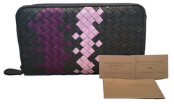 Bottega Veneta Woven Grey and Purple Leather Zip Wallet