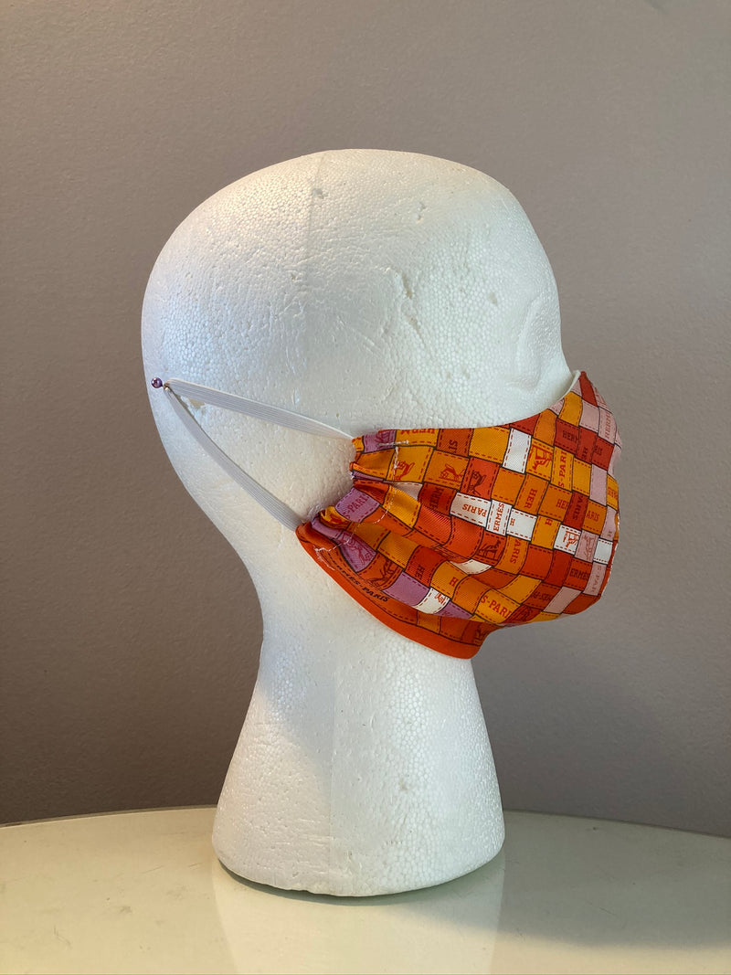 Hermes Vintage Orange Bolduc Au Carre Silk Scarf Face Covering