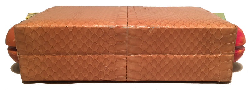 Tonya Hawkes Tan Faux Snakeskin Convertible Clutch with Marble Multicolor Studs