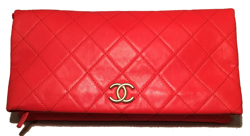 Chanel Red Quilted Leather CC Fold Over Clutch – Ladybag International