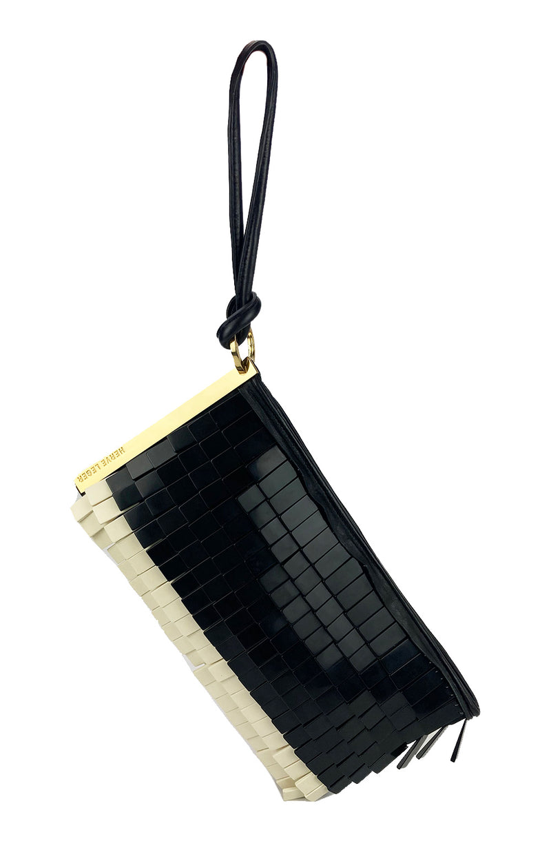 Herve Leger Black and White Acrylic Chip Fringe Clutch