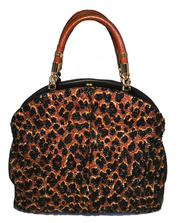 OOAK Abigail Made in Italy Contessa Leopard Beaded Gown Top Handle Leather Tote