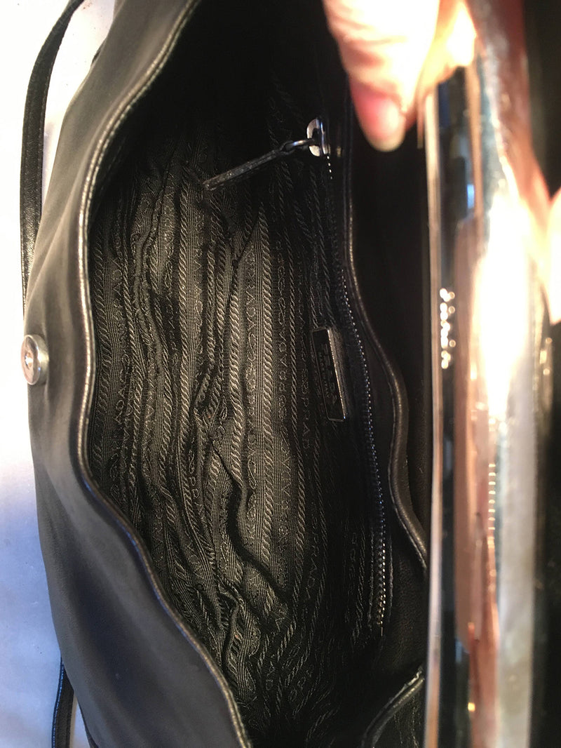 Prada Black Leather Bar Top Handle Convertible Handbag – Ladybag  International