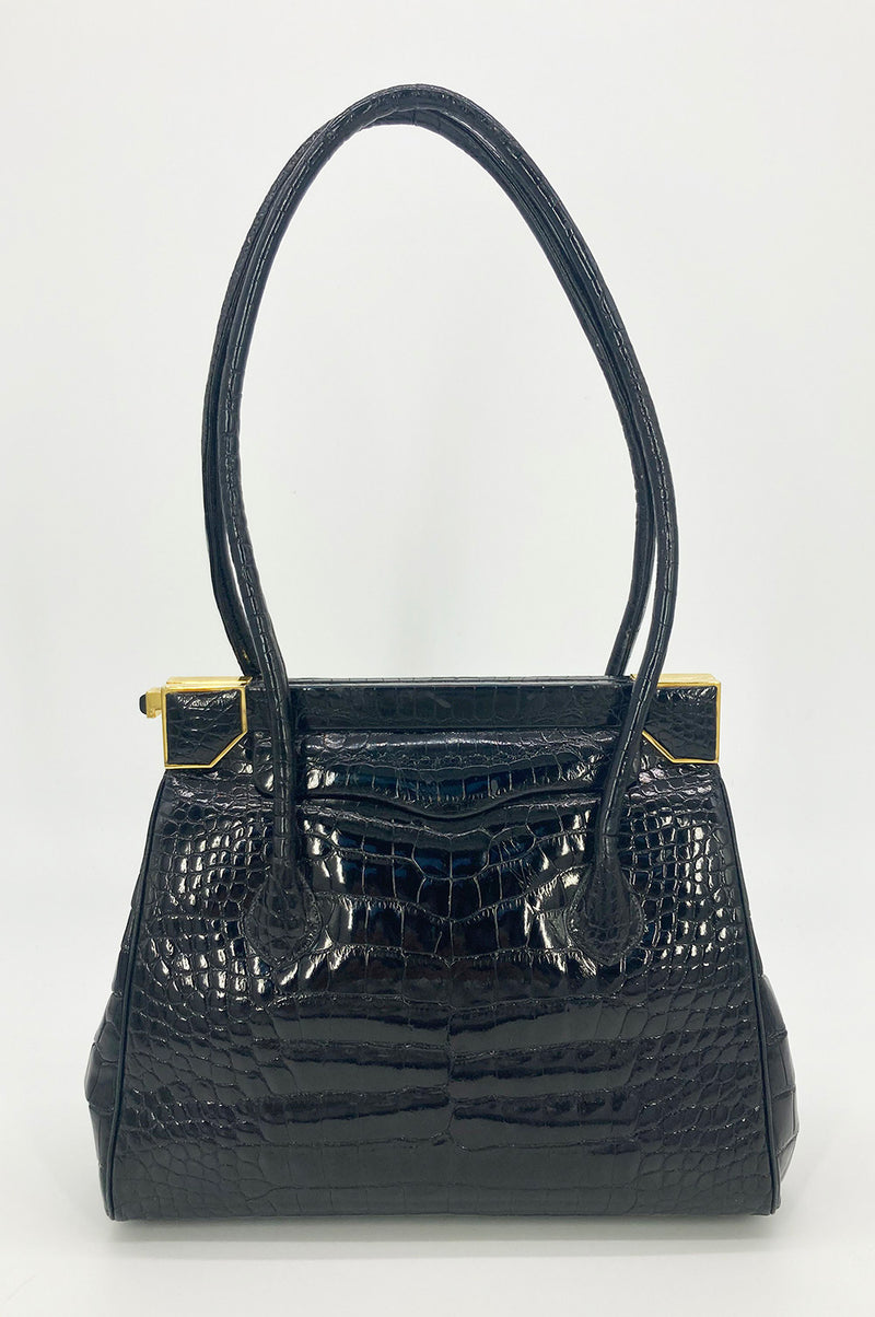 Vintage Judith Leiber Black Alligator Handbag